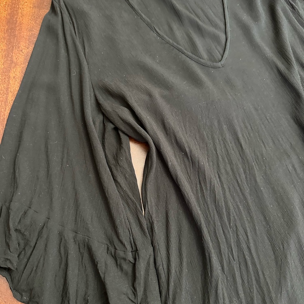 Anne Cole Black V-Neck Flowy Beach Swim Coverup Lightweight Tunic Top 3/4 Sleeve - Picture 7 of 8
